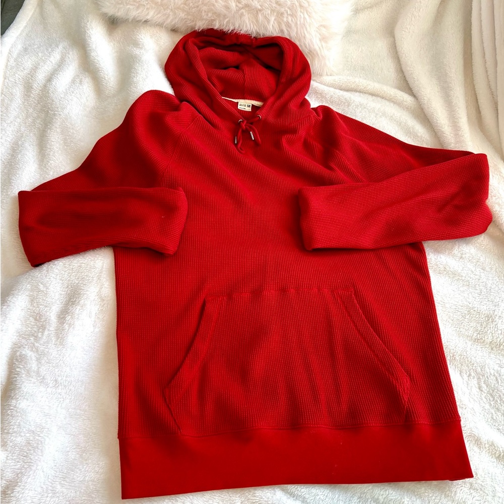 Club Monaco Men's Red Waffle-Knit Pullover Hoodie